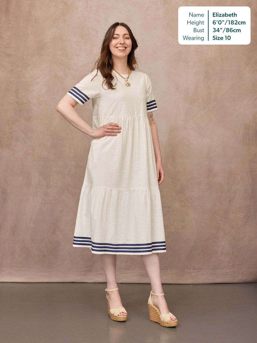 Fiona Tiered Dress - White & Navy