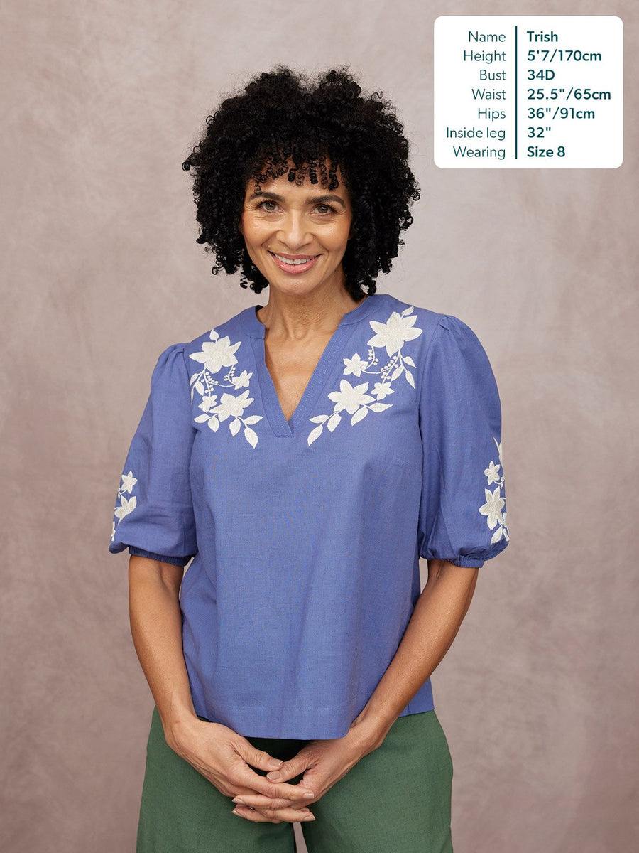 Frankie Embroidered Top - Blue