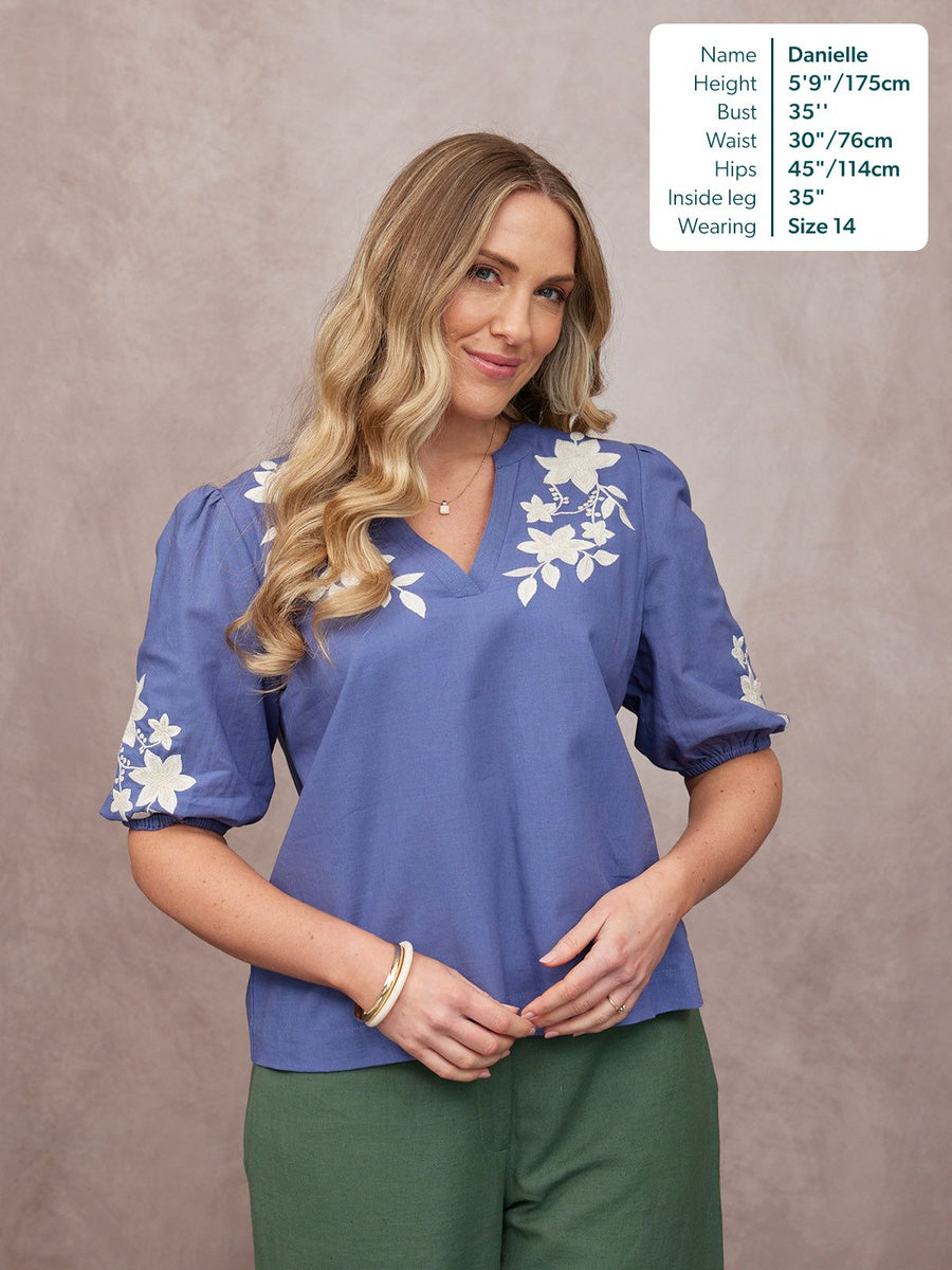 Frankie Embroidered Top - Blue