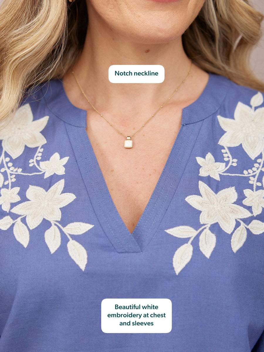 Frankie Embroidered Top - Blue