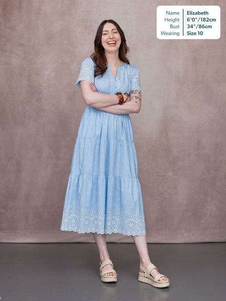 Georgie Cotton Summer Dress - Blue/White
