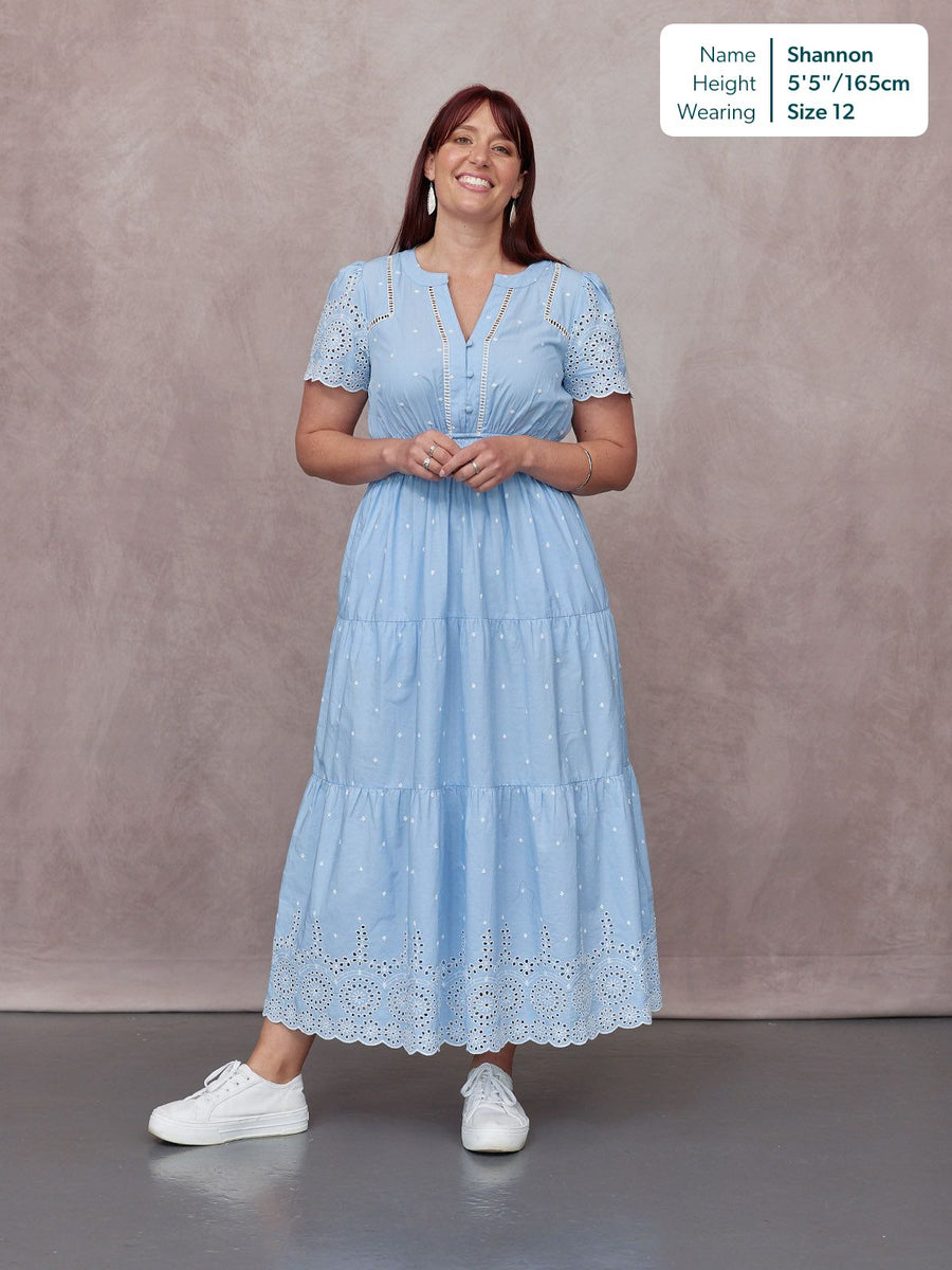 Georgie Cotton Summer Dress - Blue/White