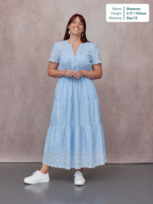 Georgie Cotton Summer Dress - Blue/White