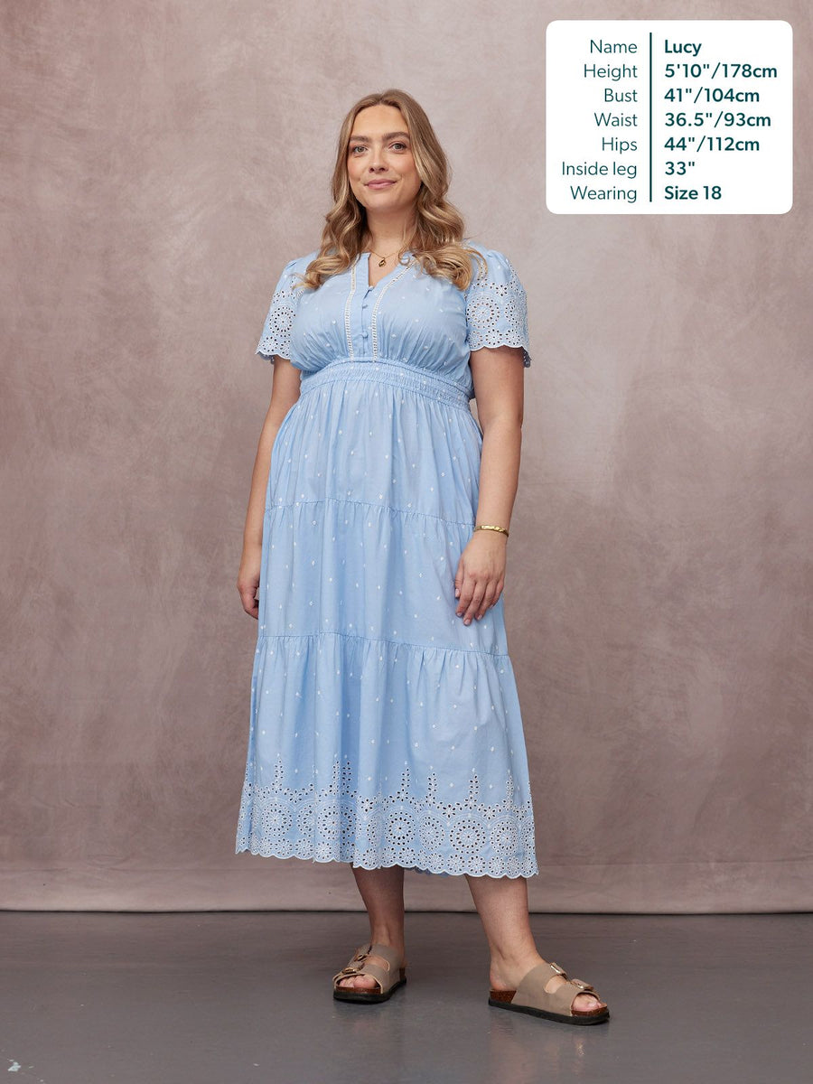 Georgie Cotton Summer Dress - Blue/White