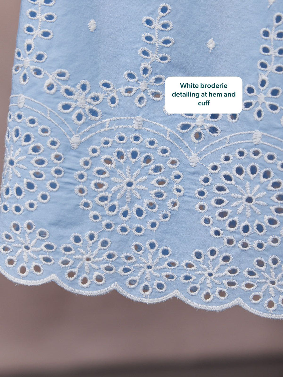 Georgie Cotton Summer Dress - Blue/White