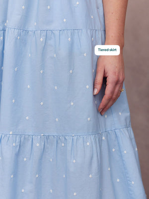 Georgie Cotton Summer Dress - Blue/White