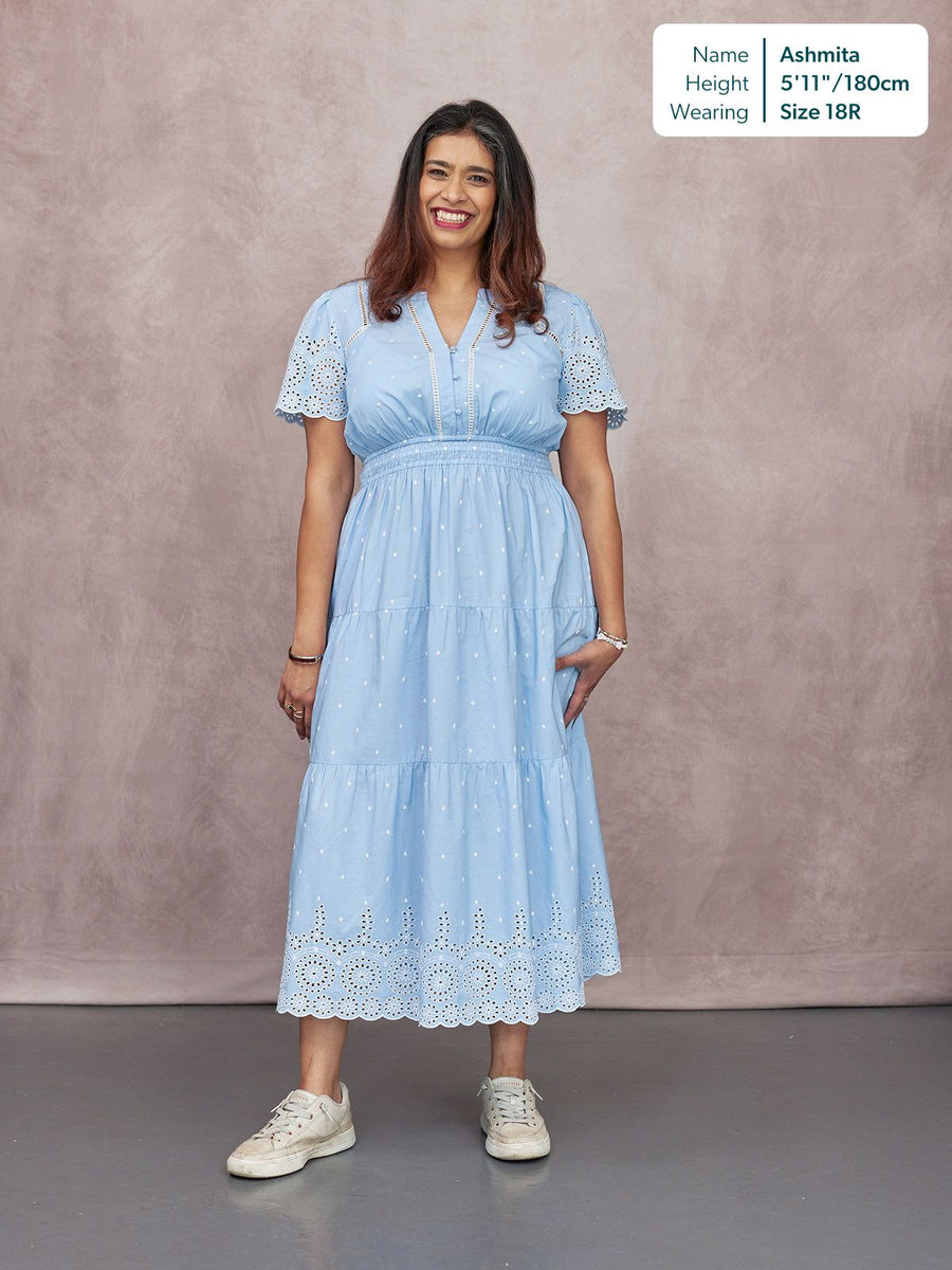 Georgie Cotton Summer Dress - Blue/White