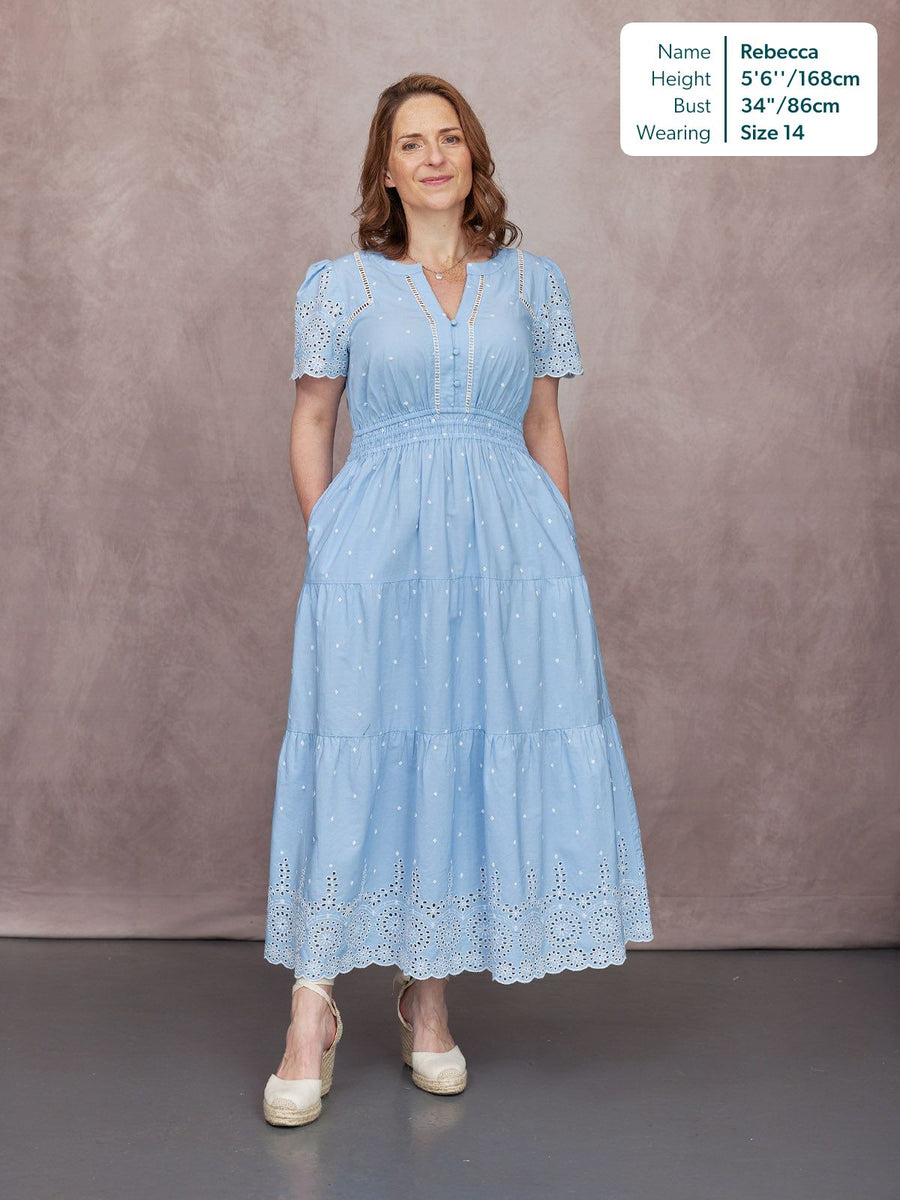 Georgie Cotton Summer Dress - Blue/White