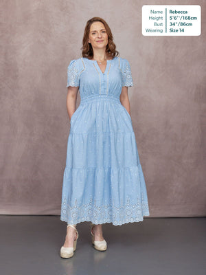 Georgie Cotton Summer Dress - Blue/White
