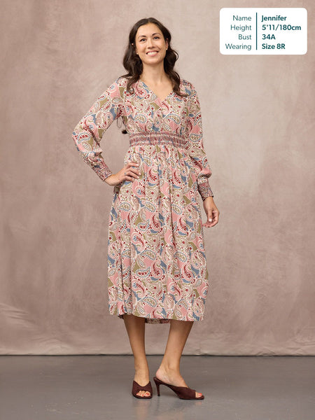 Hatty Contrast Shirring Dress - Multi Paisley Print