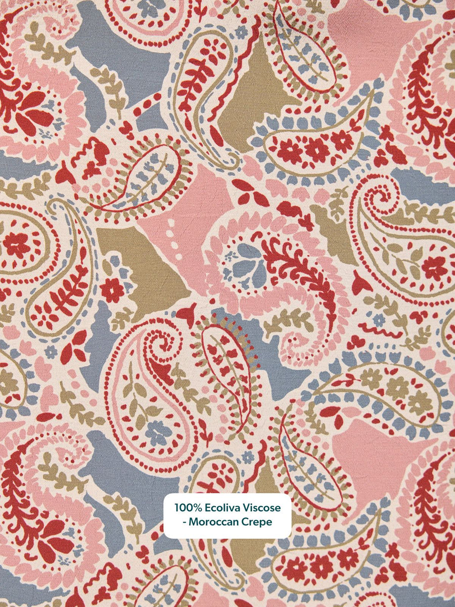 Hatty Contrast Shirring Dress - Multi Paisley Print