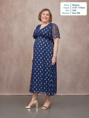 Helena Angel Sleeve Lurex Dress - Navy & Gold