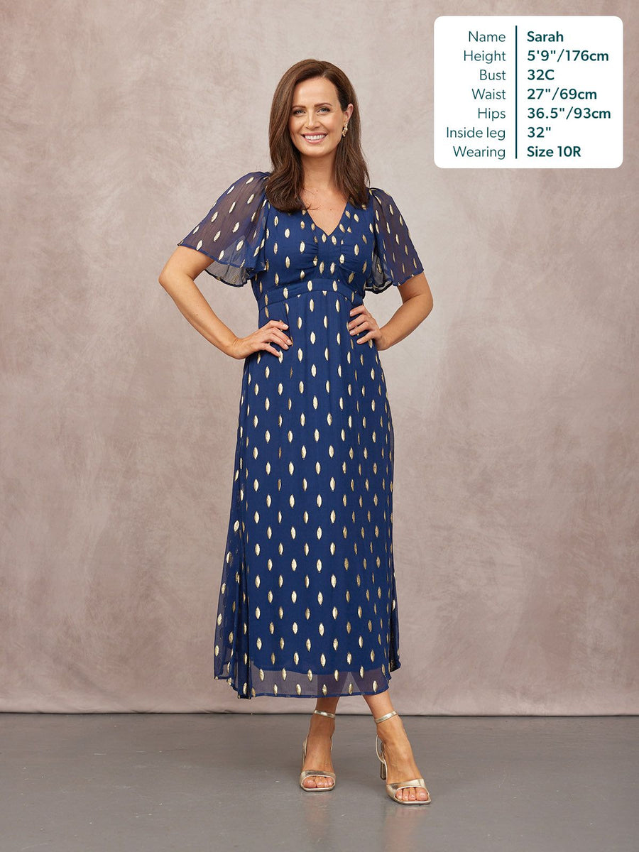 Helena Angel Sleeve Lurex Dress - Navy & Gold