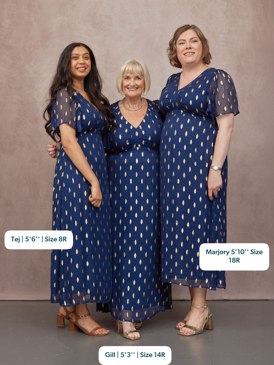 Helena Angel Sleeve Lurex Dress - Navy & Gold