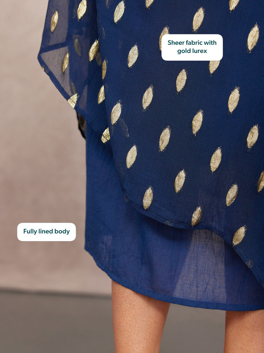 Helena Angel Sleeve Lurex Dress - Navy & Gold