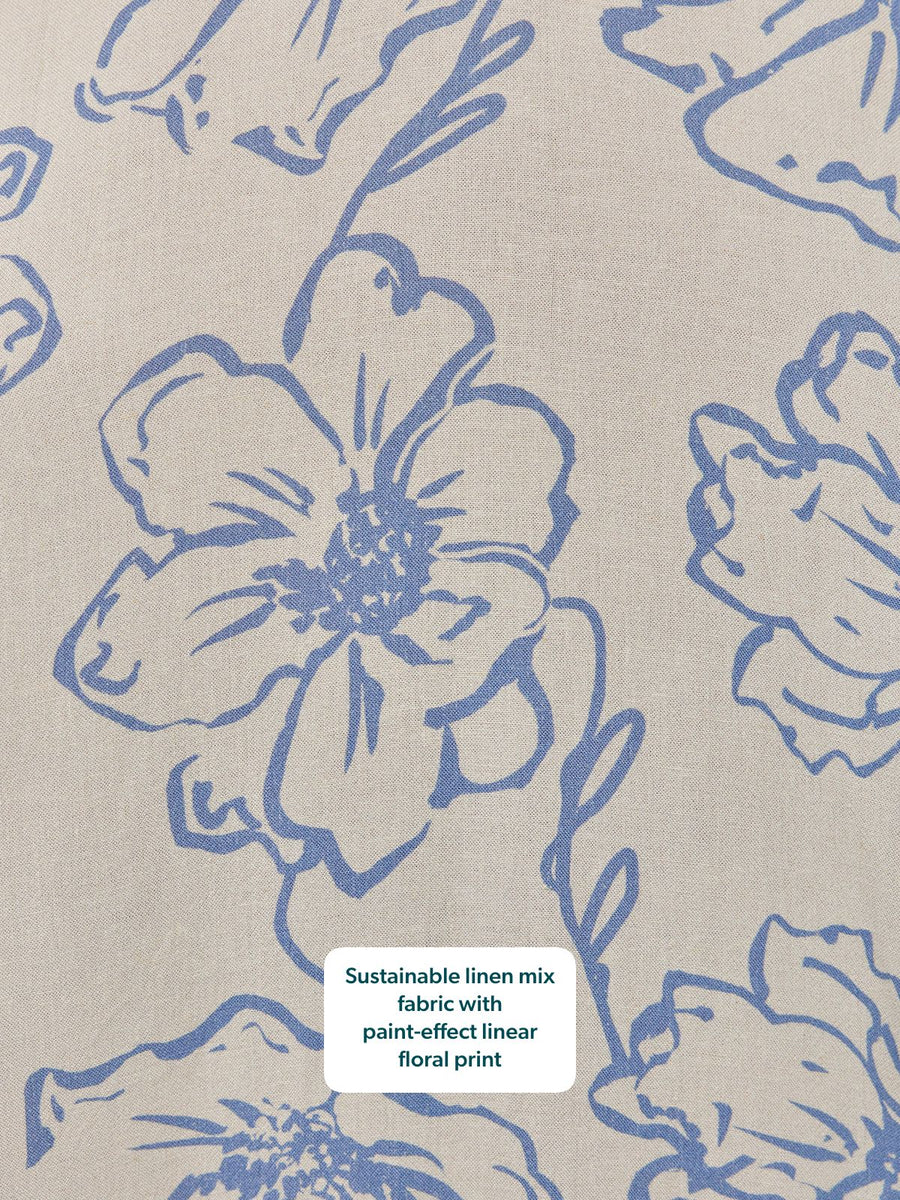 Hilary Printed Linen Mix Dress - Blue Floral
