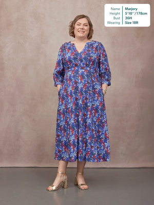 Jackie Contrast Trim Dress - Blue & Multi Floral Print