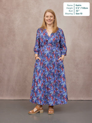Jackie Contrast Trim Dress - Blue & Multi Floral Print