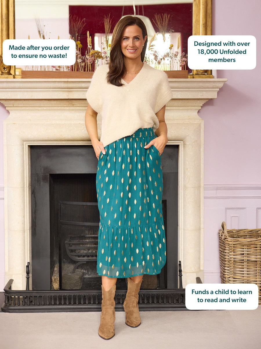 Stephanie Lurex Skirt - Teal & Gold