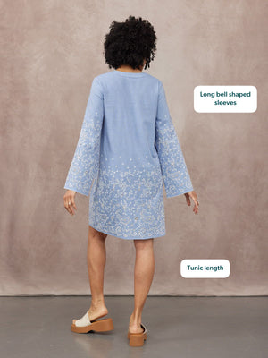 Jess Embroidered Tunic Dress - Blue & White