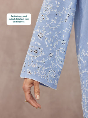 Jess Embroidered Tunic Dress - Blue & White