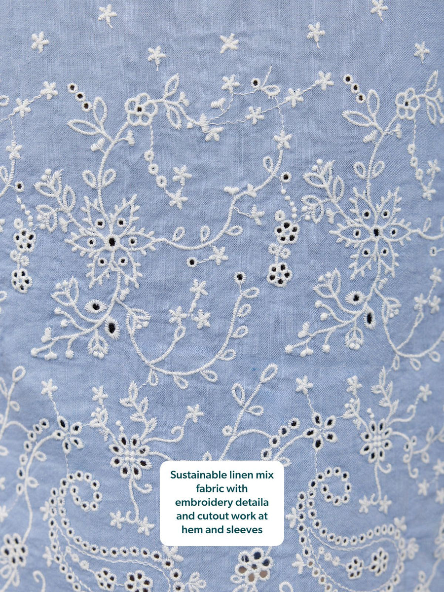 Jess Embroidered Tunic Dress - Blue & White