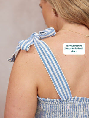 Joan Bow Strap Dress - Blue & White Stripe