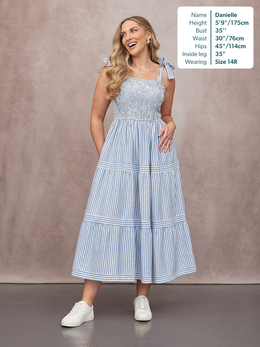 Joan Bow Strap Dress - Blue & White Stripe  This is Unfolded