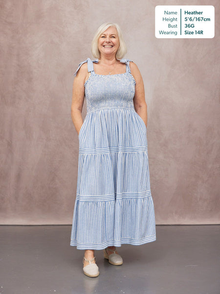 Joan Bow Strap Dress - Blue & White Stripe