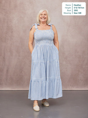 Joan Bow Strap Dress - Blue & White Stripe