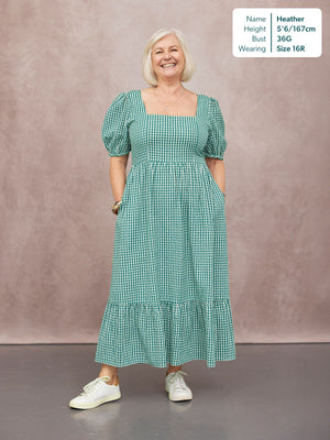 Judy Square Neck Dress - Green Gingham