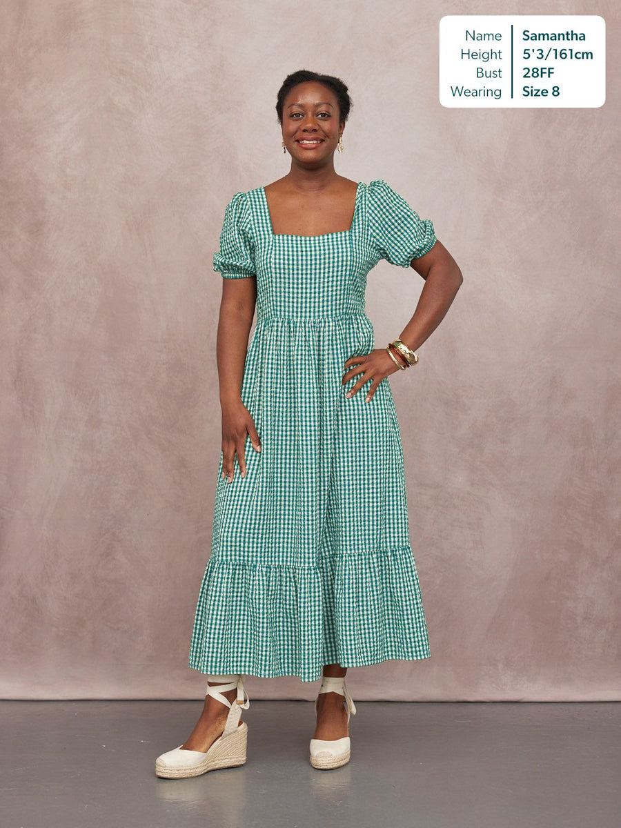 Judy Square Neck Dress - Green Gingham  This is Unfolded