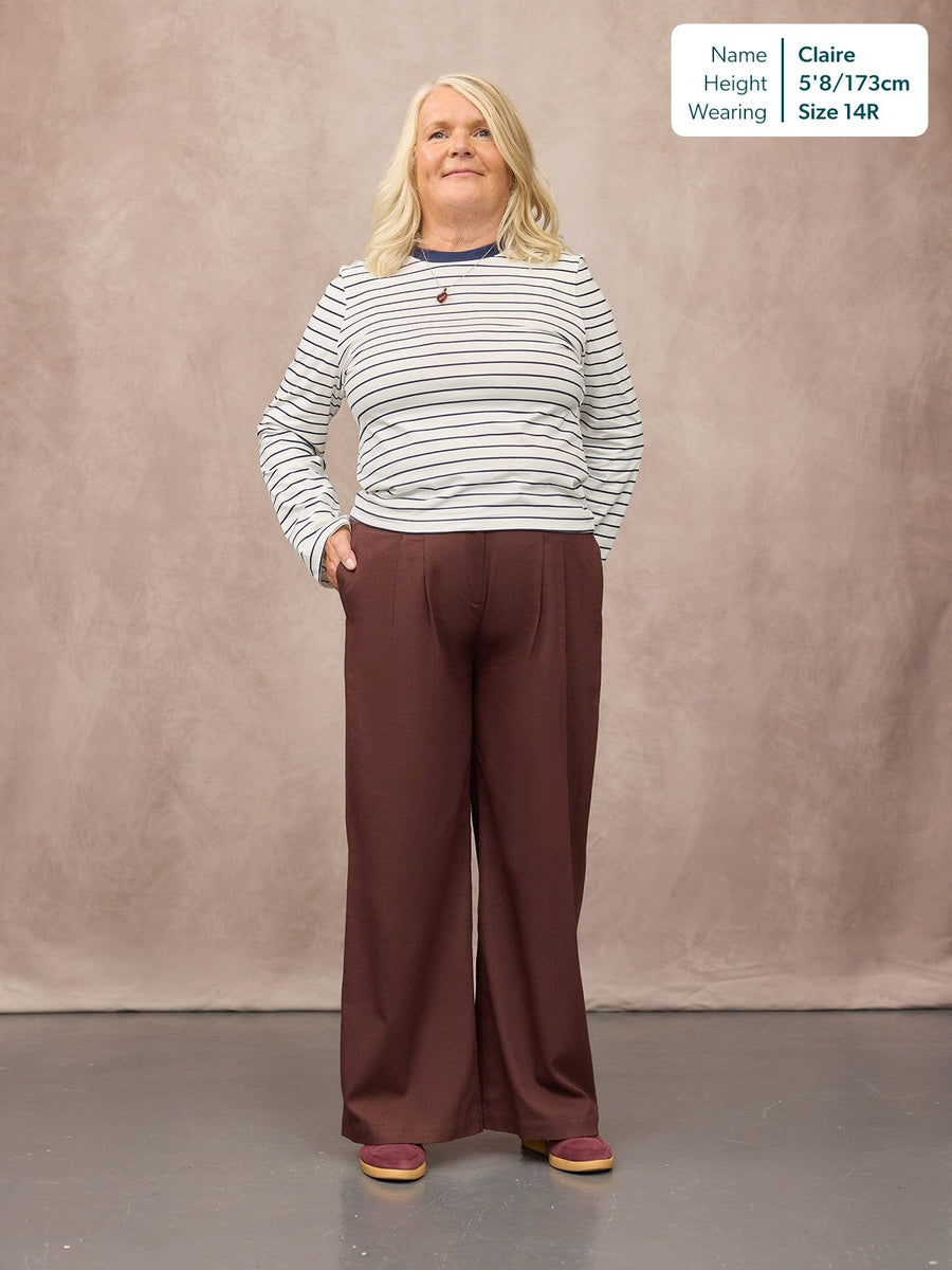 Lana Wide Leg Trouser - Plum Brown