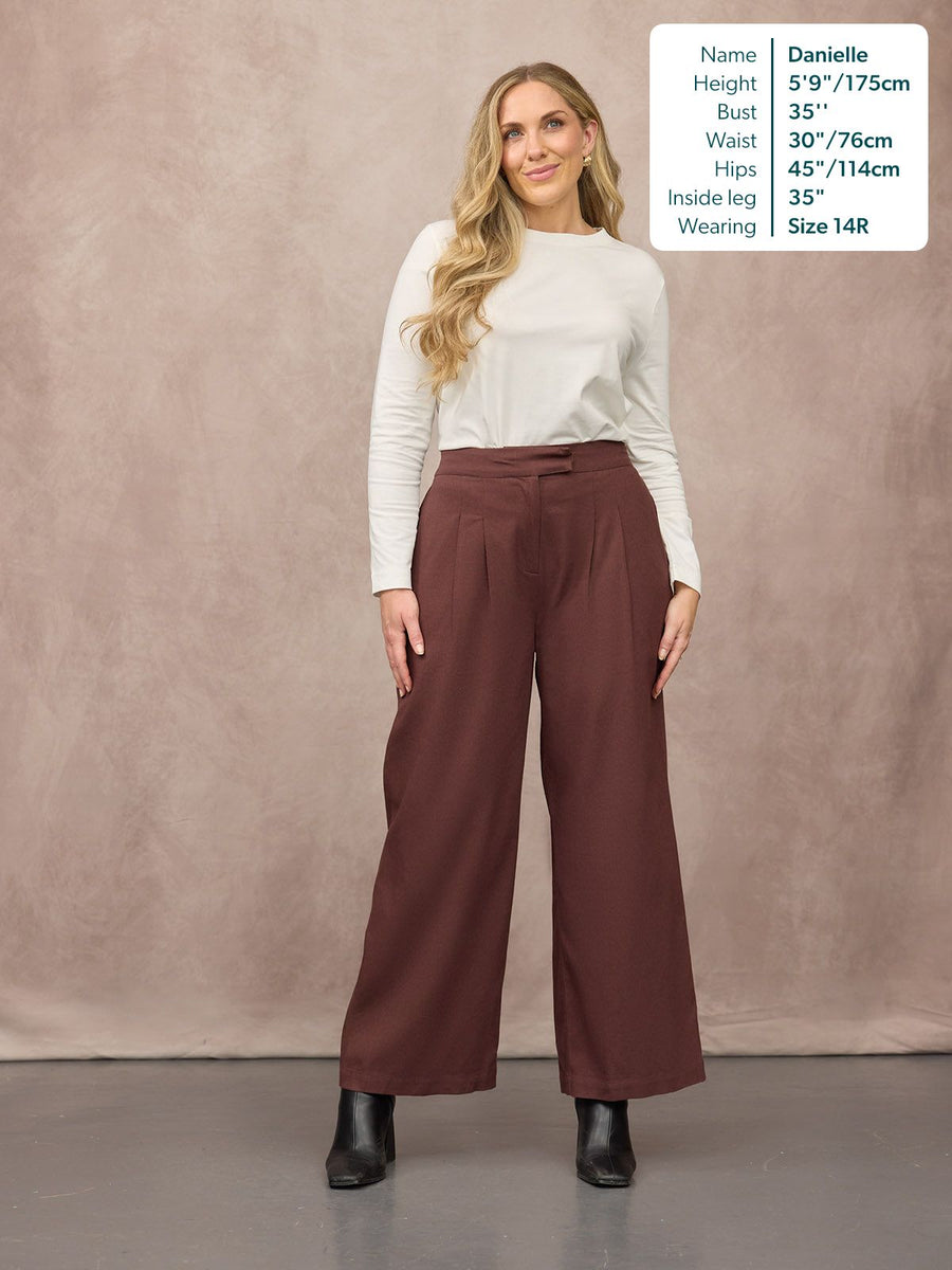 Lana Wide Leg Trouser - Plum Brown
