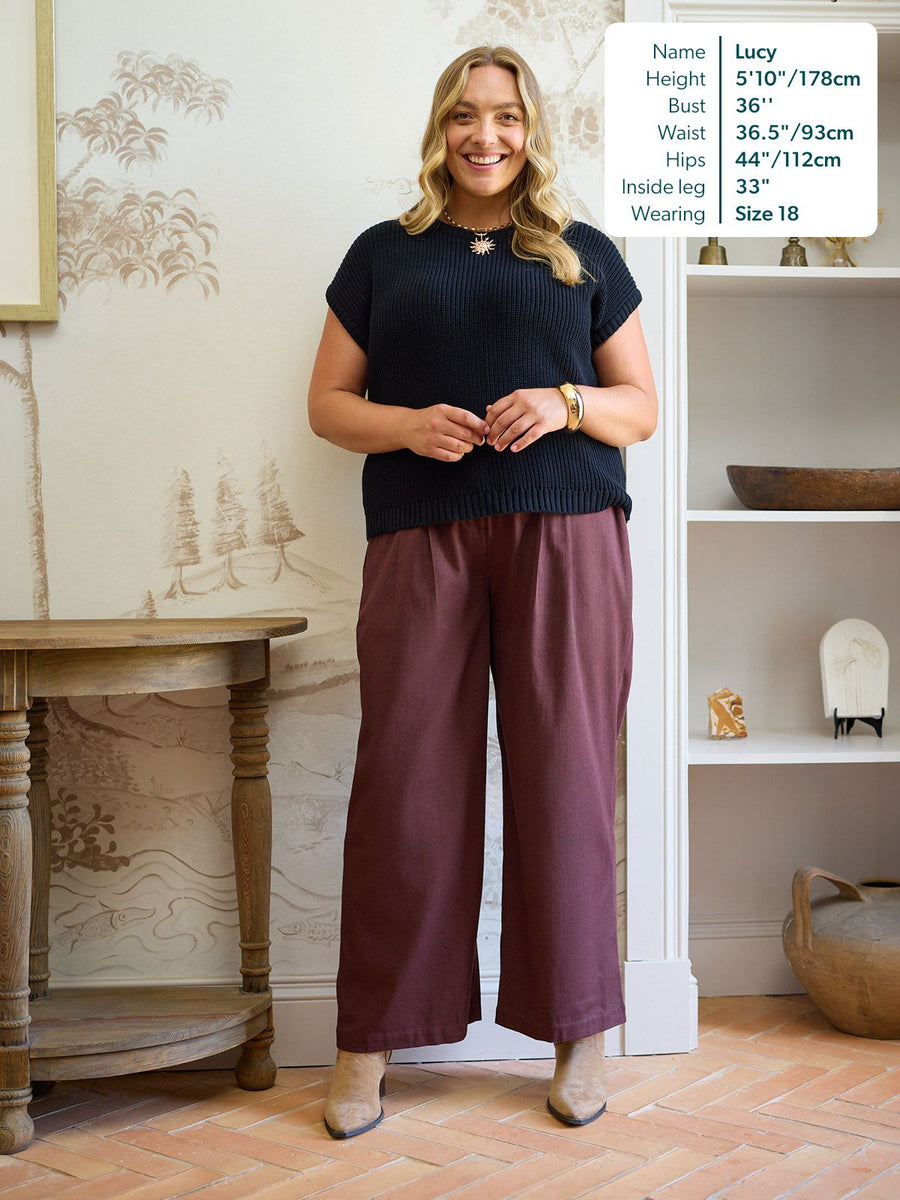 Lana Wide Leg Trouser - Plum Brown