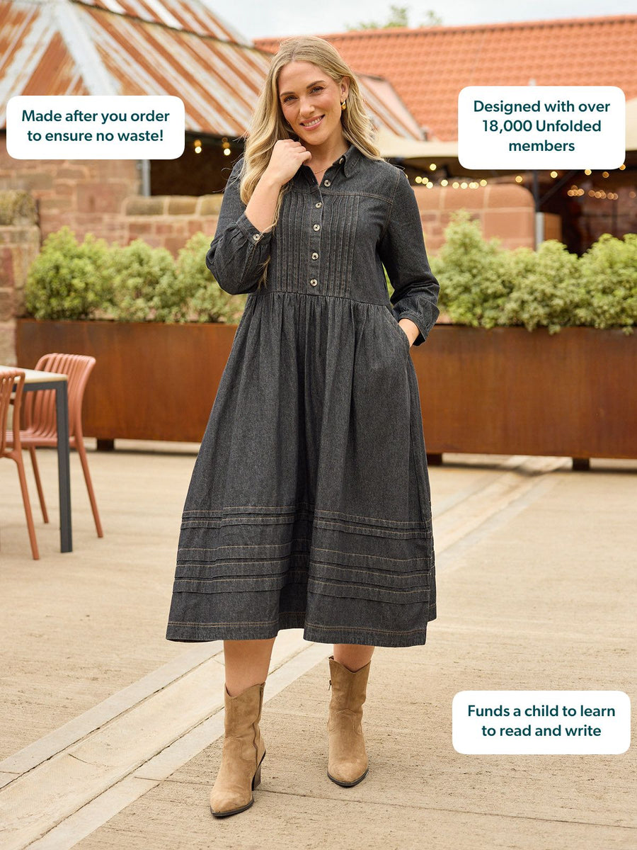 Lara Tuck Detail Denim Dress - Charcoal