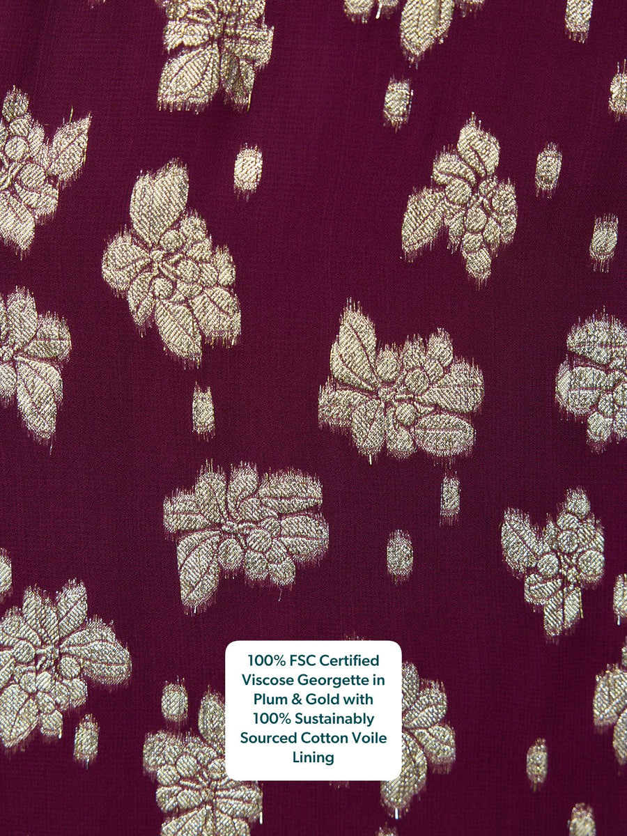 Libby Long Sleeve Floral Lurex Dress - Plum & Gold
