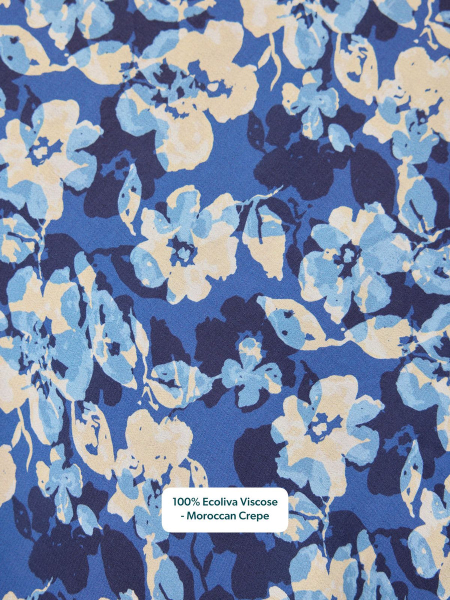 Linny Contrast Trim Dress - Blue Floral Print