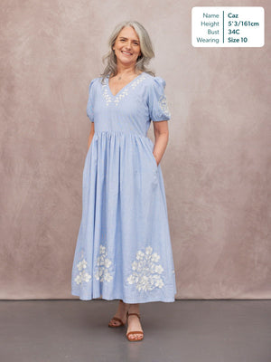 Lola Embroidered Relaxed Dress - Blue & White