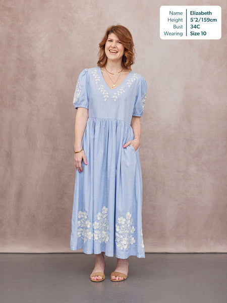Lola Embroidered Relaxed Dress - Blue & White