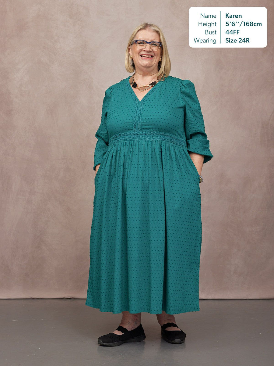 Luisa Swiss Dot Cotton Trim Detail Dress - Teal
