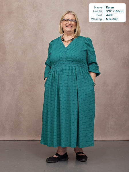 Luisa Swiss Dot Cotton Trim Detail Dress - Teal