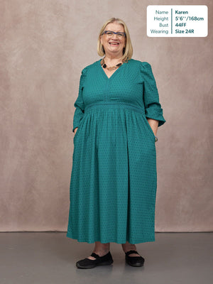 Luisa Swiss Dot Cotton Trim Detail Dress - Teal