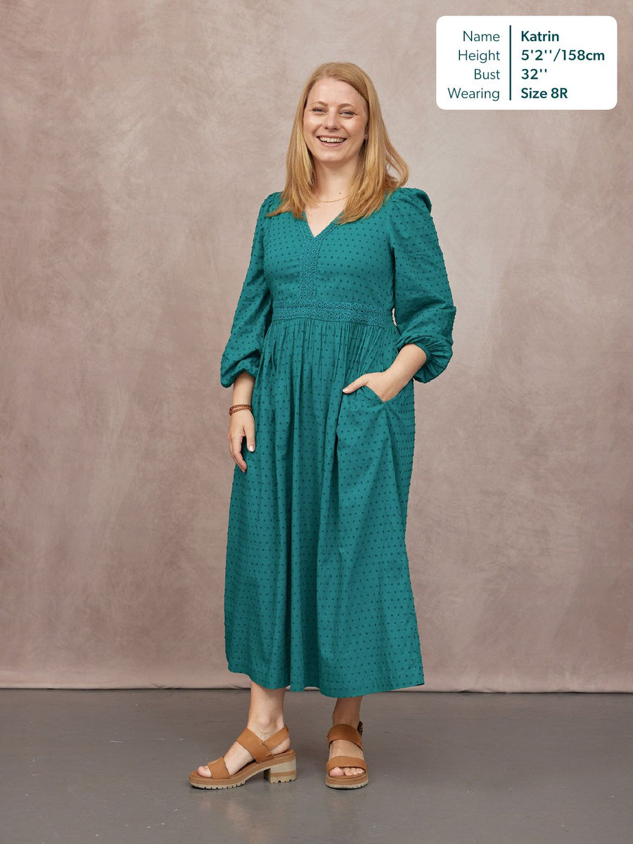 Luisa Swiss Dot Cotton Trim Detail Dress - Teal