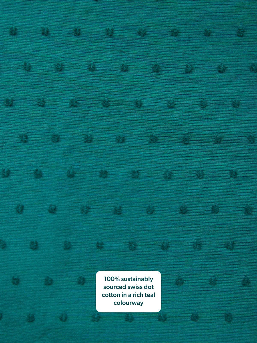 Luisa Swiss Dot Cotton Trim Detail Dress - Teal
