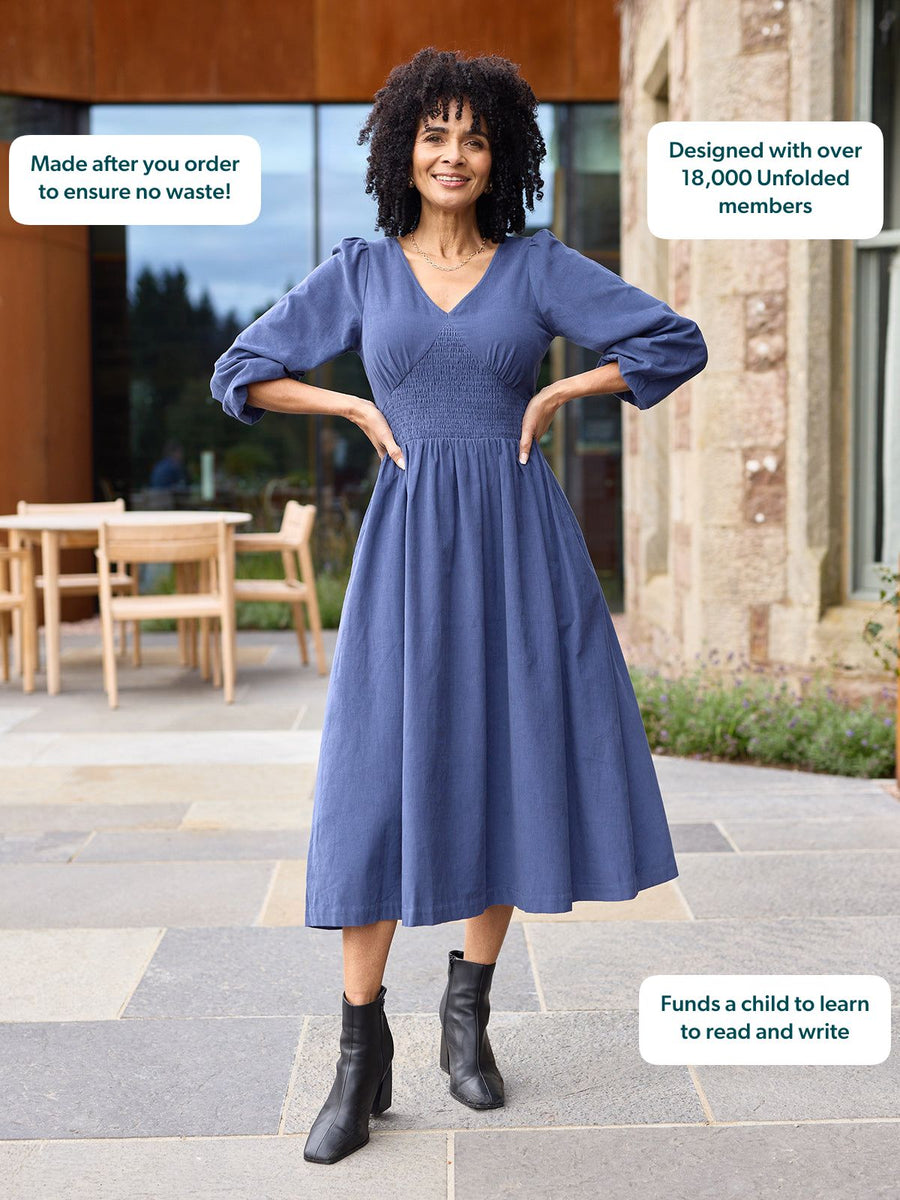 Maddie Long Sleeve Cord Dress - Blue