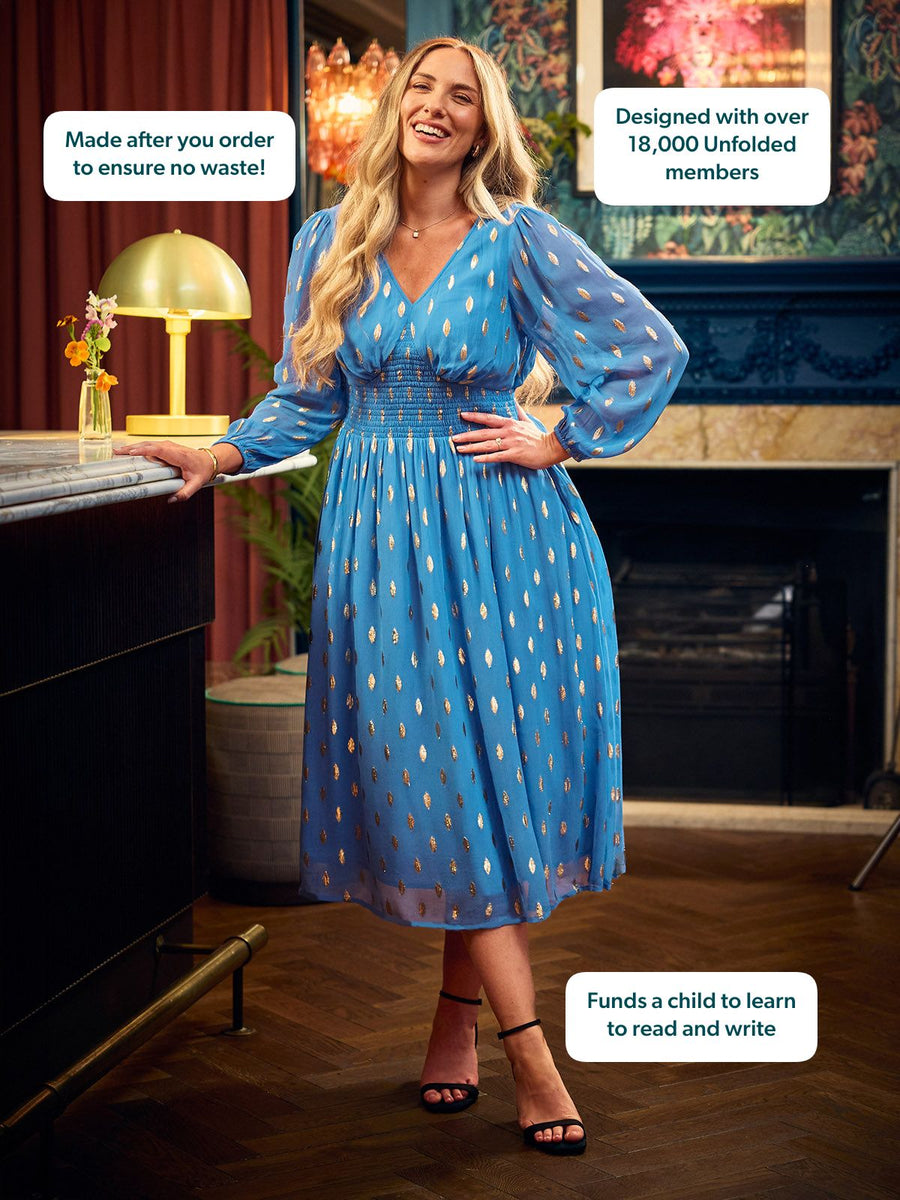 Maddie Long Sleeve Lurex Dress - Blue
