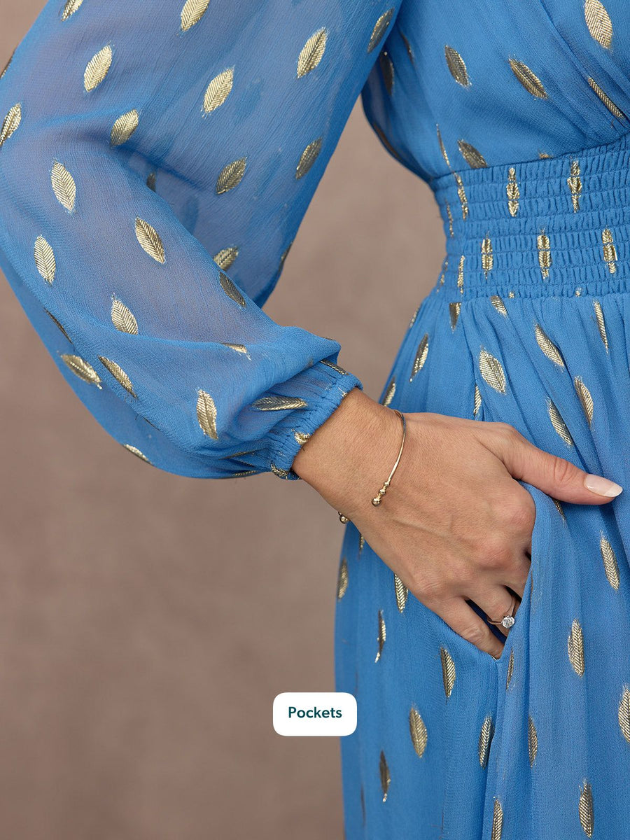 Maddie Long Sleeve Lurex Dress - Blue