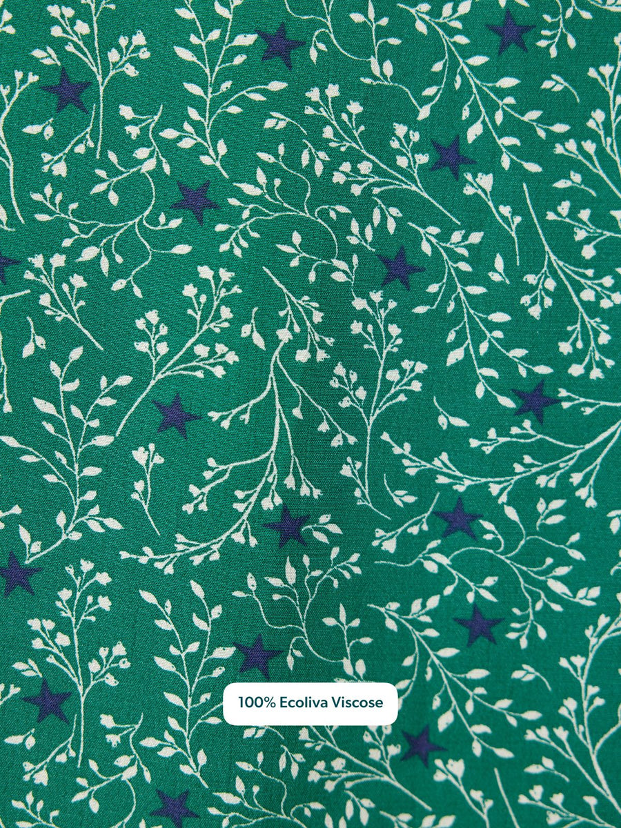 Maddie Long Sleeve V-Neck Dress - Green Botanical & Star Print