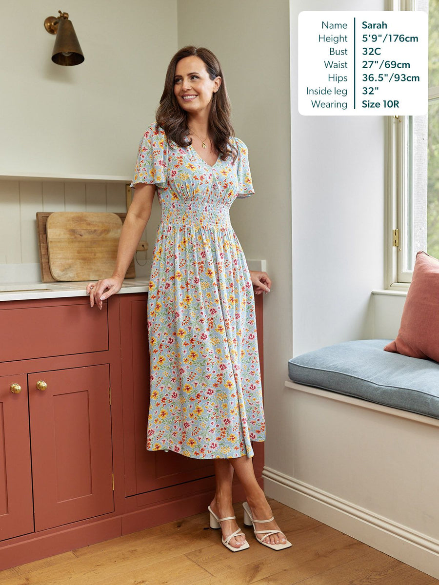 Maddie Short Sleeve Dress -  Light Blue Floral Print